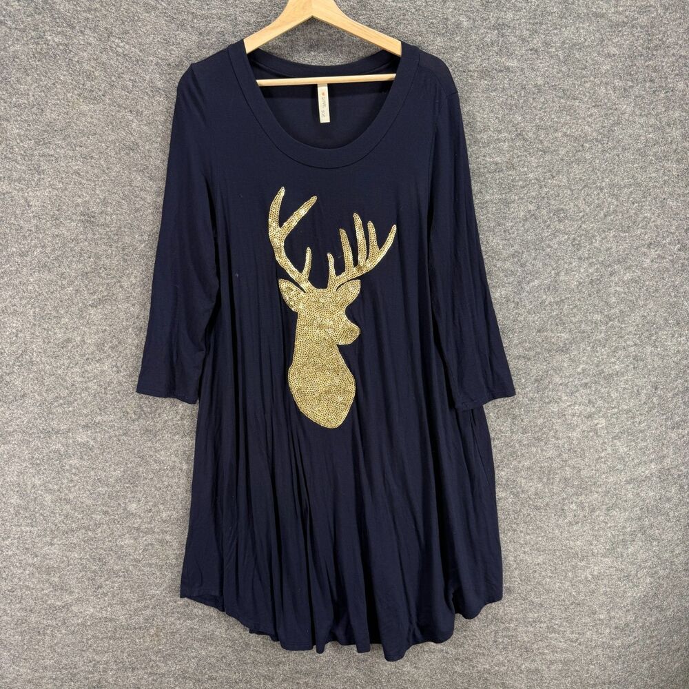 Love, Zoe Tunic Top Women M Medium Blue Long Sleeve Sequin Round Neck Rayon